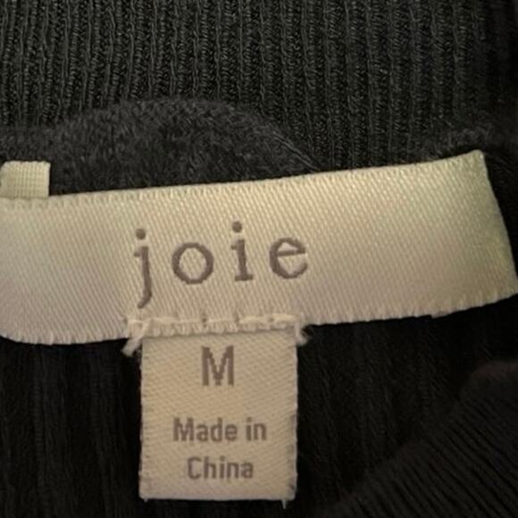 Joie Navy Blue Ribbed Knit Ruffle Short Sleeve Mock Neck Sweater Top Size M - Picture 3 of 4